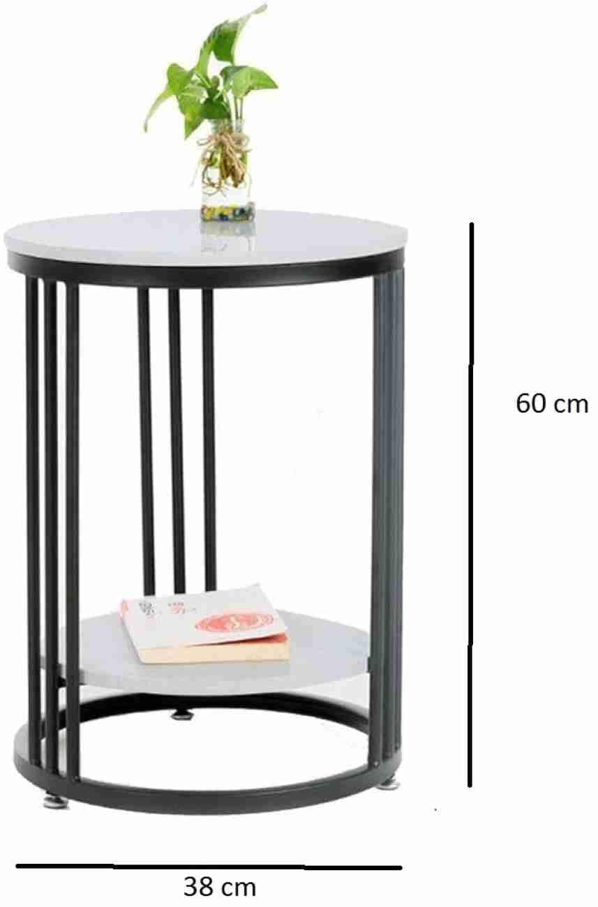 Round Metal Creative Table with Marble Design best for Telephone, Tea, Coffee Table with 2 Shelf for Bedroom, Living Room