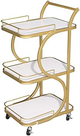 Coffee Table Bar Trolley Kitchen Trolley Serving Trolley with 3 Shelf, Lockable Wheels for Kitchen, Bar, Garden