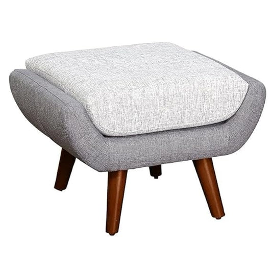 Modern Ottoman Footrest with wooden legs Linen fabric for Living room, Garden