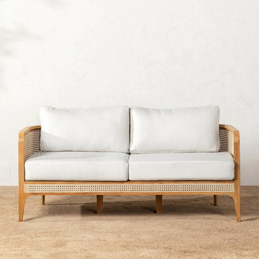 Teak Wood Modern Rattan Sofa Cane Design with Natural Finish For Living Room Office