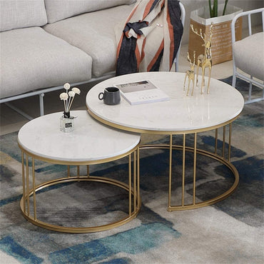 Set of 2 Coffee Table Modern Design Wooden with Mabel Top Center Table for Living Room, Bedroom,