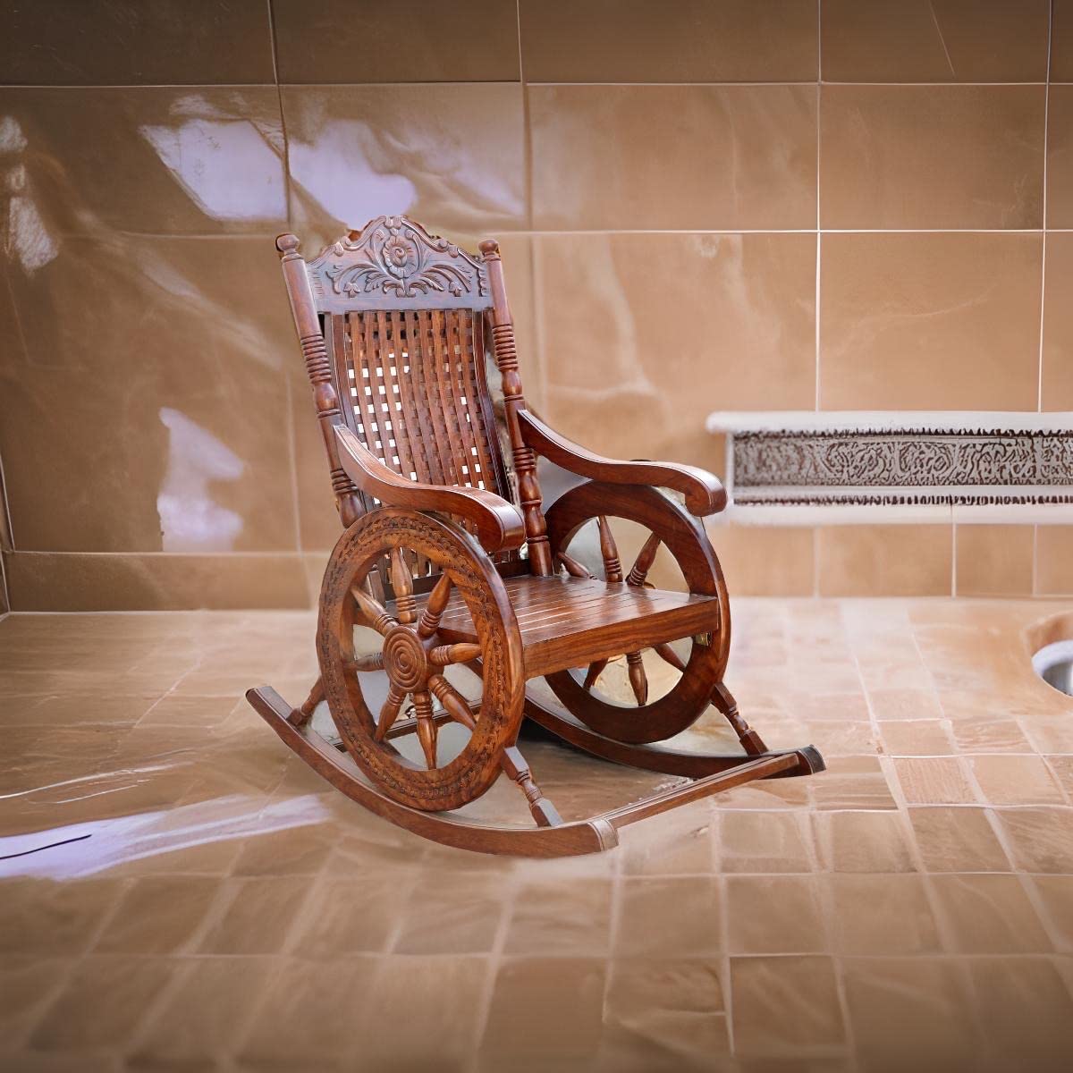 Sheesham Wood Rocking Chair Comfort Swing With Wheel design Arm Chair for Hallways