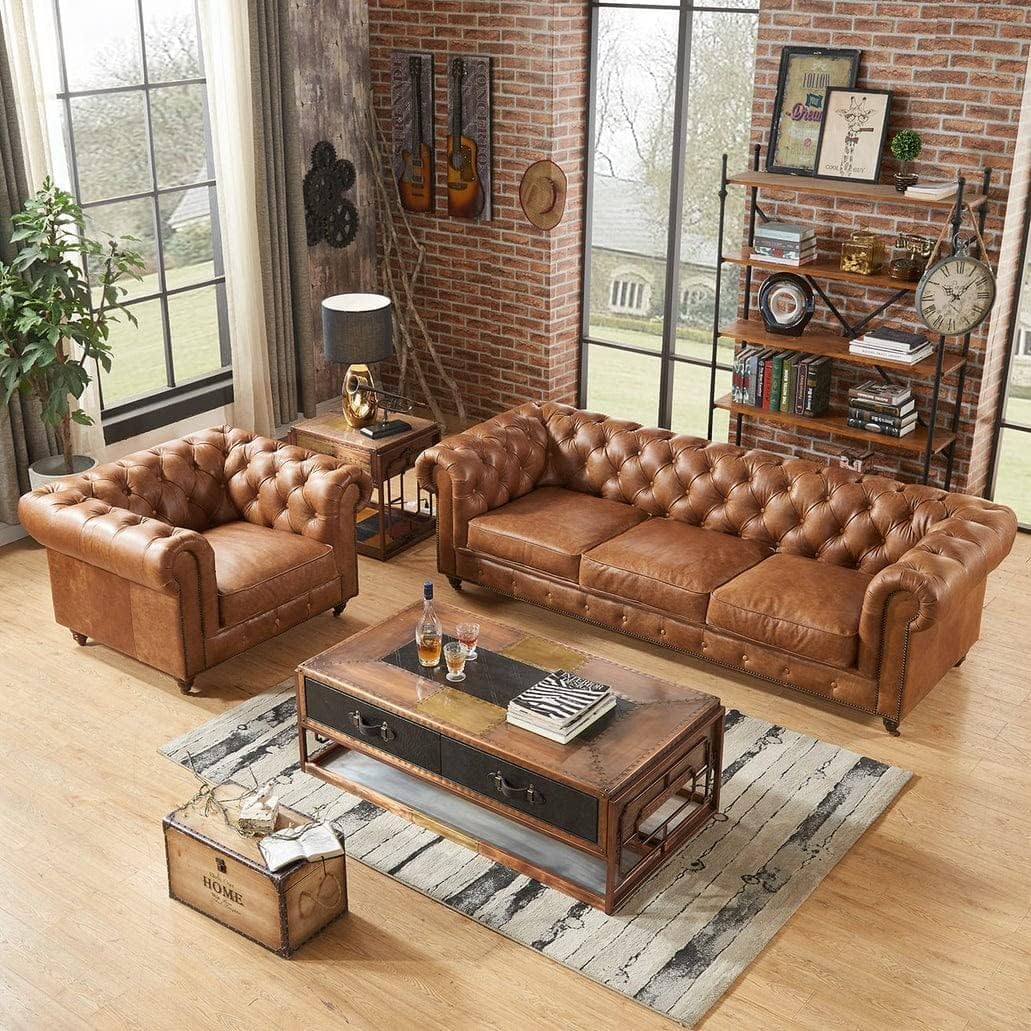 Leatherette Chesterfield Sofa Set Comfortable Seating for home , Office and Garden