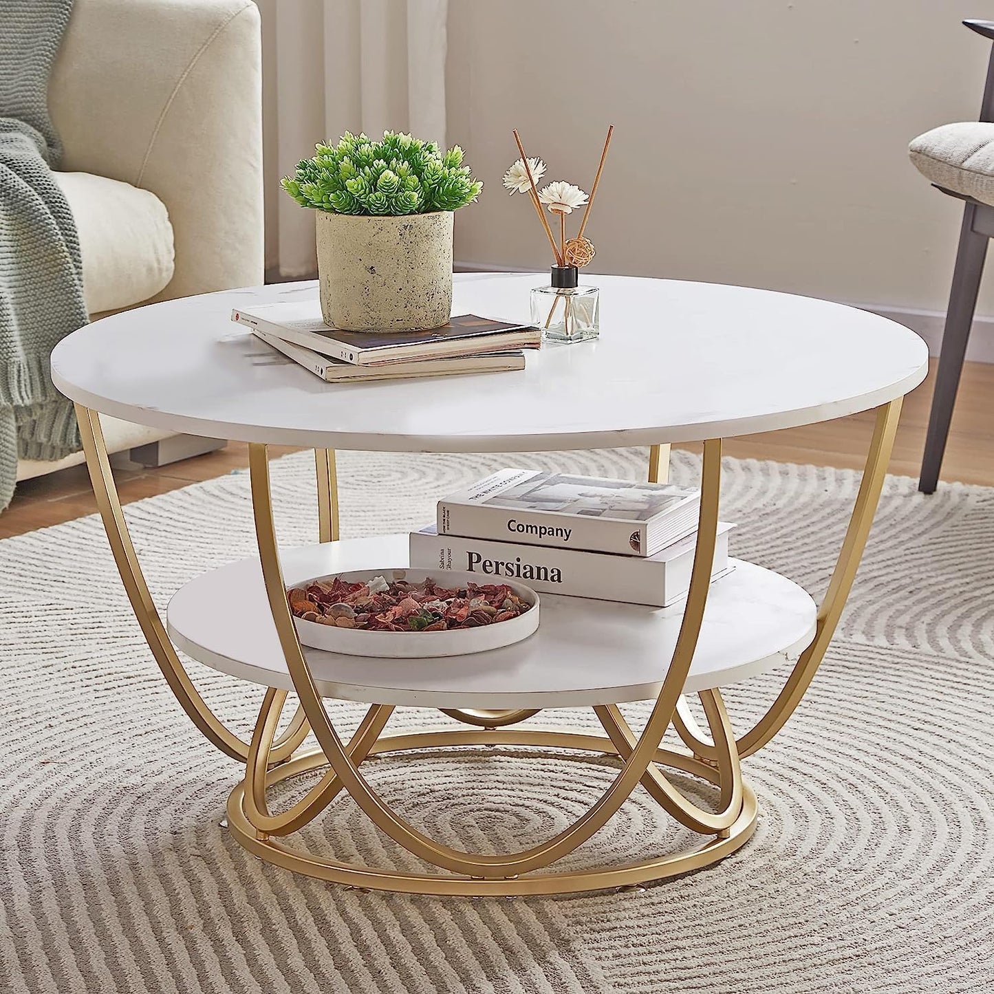 Modern Looking Design 2 Shelf Coffee Table save space with Marble Top Center Table Best for Decorate Office, Home, Garden