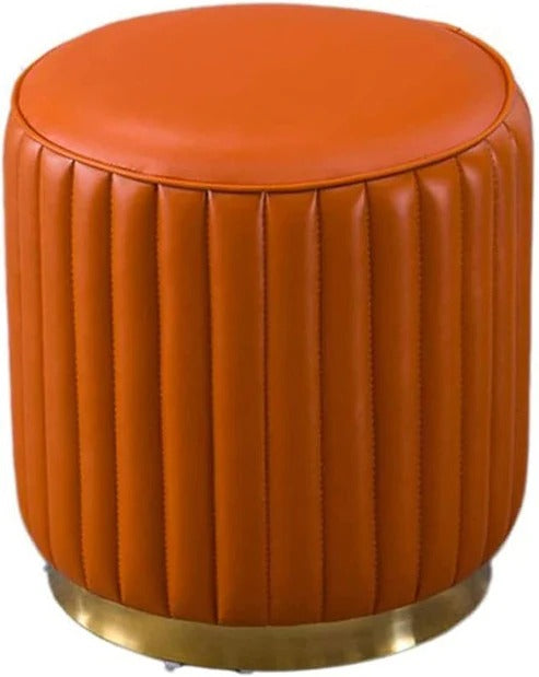 Solid Wood Cushion Ottoman Cylinder Shape Leatherette Stool with Golden Base Modern Style Footrest best for Living room, Garden