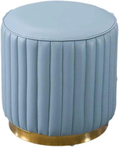 Solid Wood Cushion Ottoman Cylinder Shape Leatherette Stool with Golden Base Modern Style Footrest best for Living room, Garden