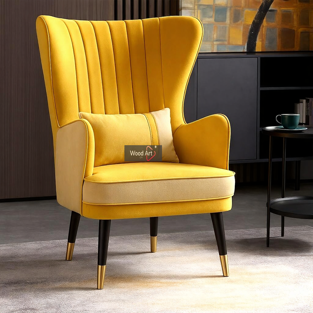 Luxury Wing Chair Velvet Armchair Royal Stylish Single Seater Chair Living Room , Bedroom