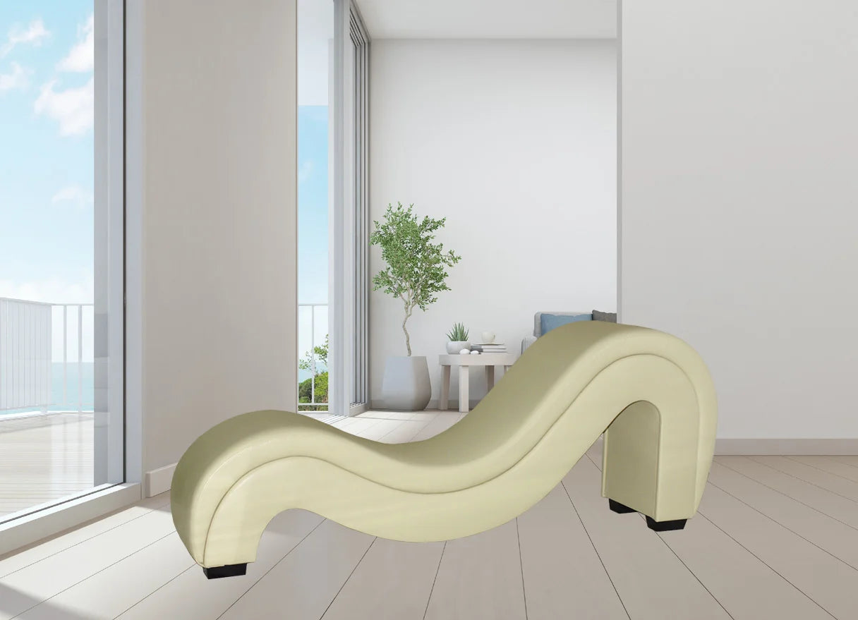 Rose Wood Leatherette Love Seat Lazy Yoga Chaise Lounge Couch for Living room, Garden,