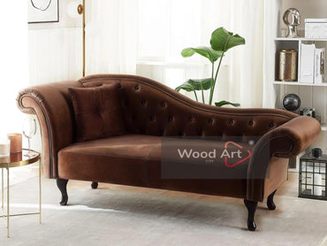 Velvet Fabric Rosewood Button Tufted Chaise Lounge Couch for Living Room Bedroom Office Furniture