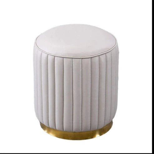 Solid Wood Cushion Ottoman Cylinder Shape Leatherette Stool with Golden Base Modern Style Footrest best for Living room, Garden