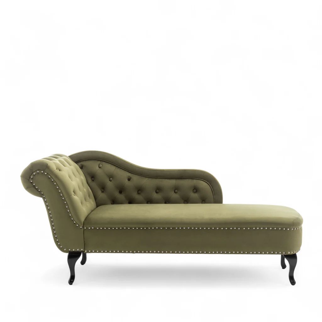 2 Seater Rosewood Velvet Fabric  Modern Upholstered Chaise Lounge Couch with Button Tufted Backrest with Pillow