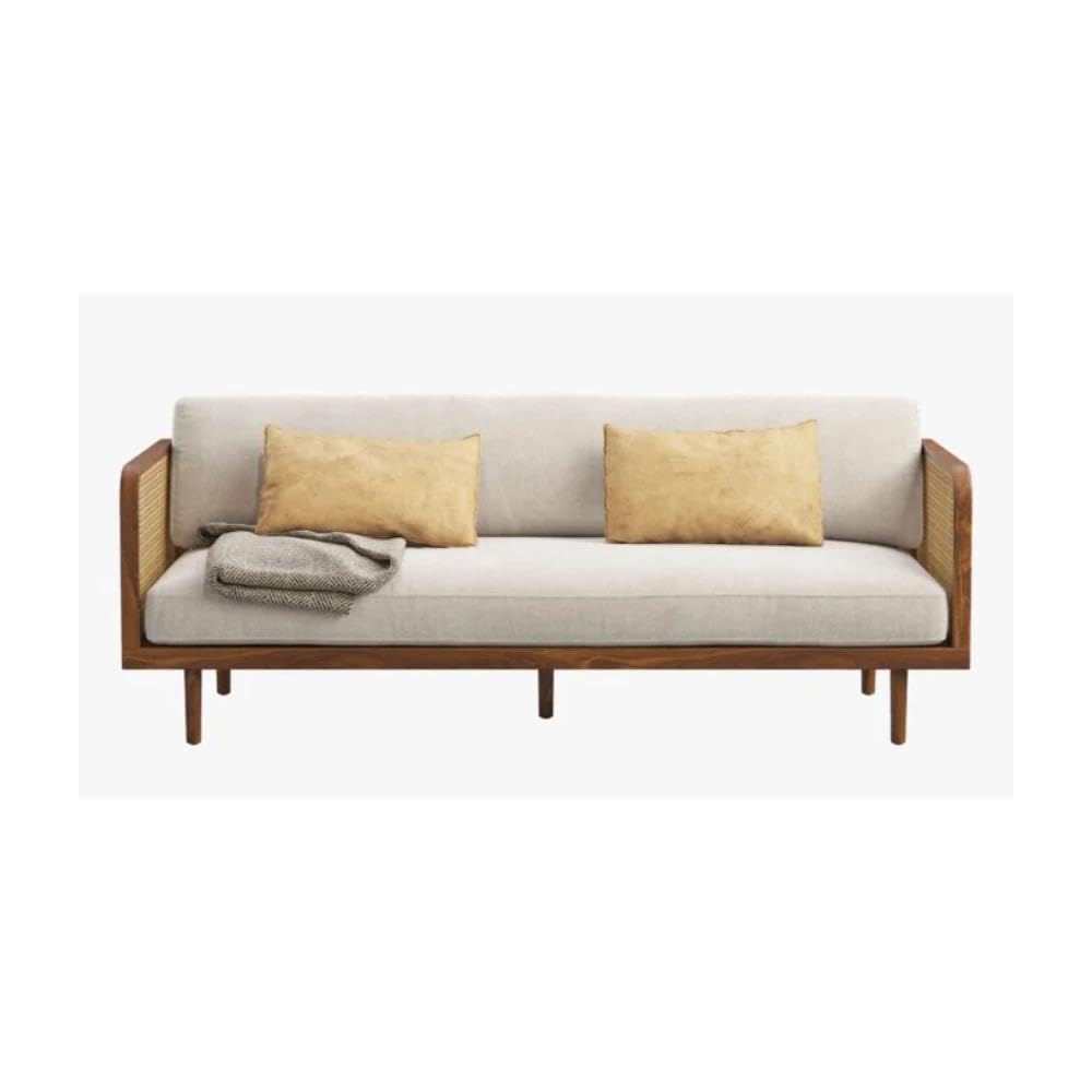 Teak Wood Modern Rattan Sofa Cane Design with Natural Finish For Living Room Office