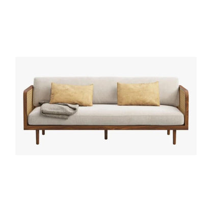 Teak Wood Modern Rattan Sofa Cane Design with Natural Finish For Living Room Office