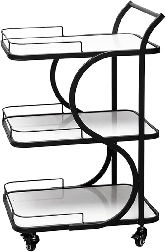Coffee Table Bar Trolley Kitchen Trolley Serving Trolley with 3 Shelf, Lockable Wheels for Kitchen, Bar, Garden