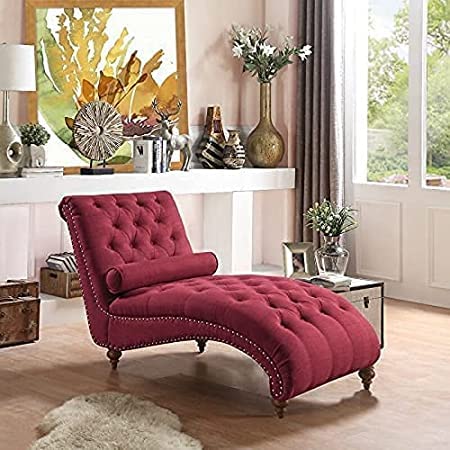 Rosewood Velvet Fabric Modern Lazy Chaise Lounge Couch With Tufted Backrest With Pillow
