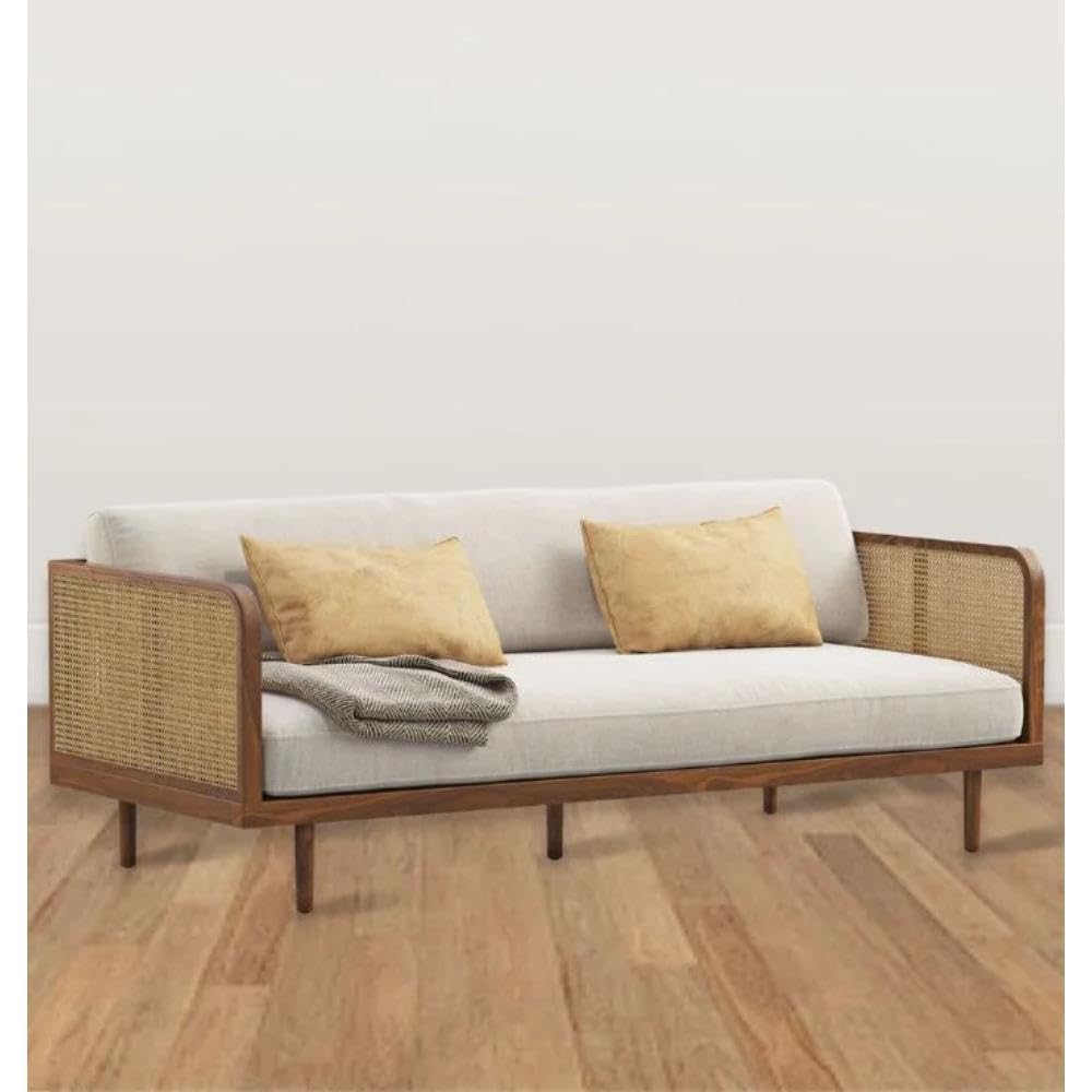 Teak Wood Modern Rattan Sofa Cane Design with Natural Finish For Living Room Office