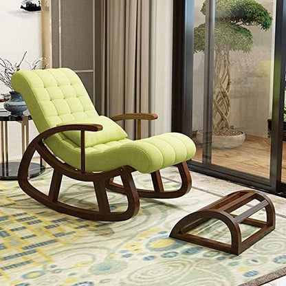 Sheesham Wood Rocking Chair With Wooden Footrest Relaxable Arm Chair for Garden