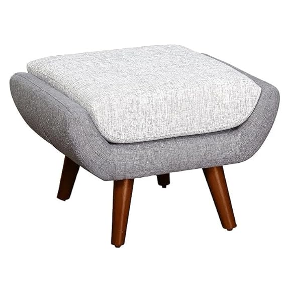 Modern Ottoman Footrest with wooden legs Linen fabric for Living room, Garden