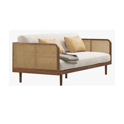 Teak Wood Modern Rattan Sofa Cane Design with Natural Finish For Living Room Office