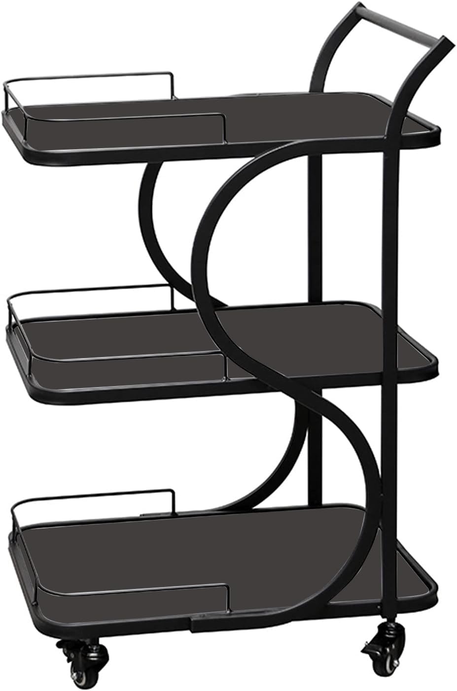 Coffee Table Bar Trolley Kitchen Trolley Serving Trolley with 3 Shelf, Lockable Wheels for Kitchen, Bar, Garden