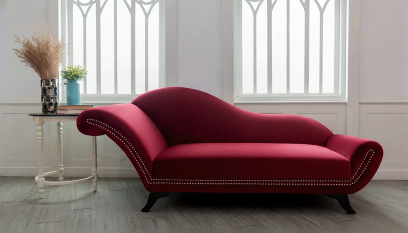 2 Seater Rosewood Velvet Fabric Modern Chaise Lounge Couch  for Living room, Office, Garden