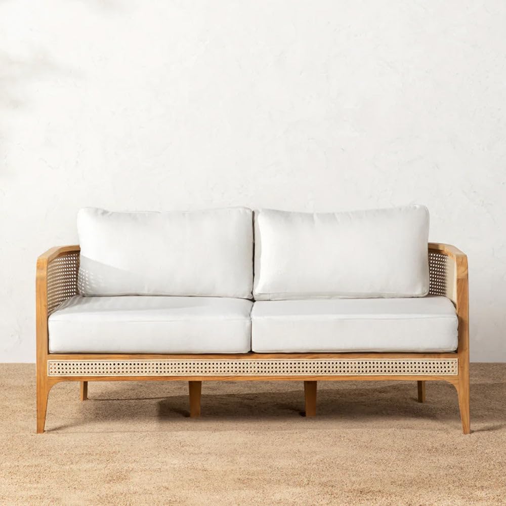 Teak Wood Modern Rattan Sofa Cane Design with Natural Finish For Living Room Office