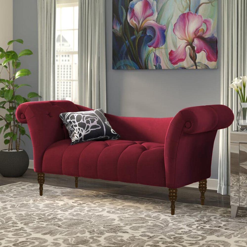 Velvet Fabric Rosewood 2-Seater Settee Sofa Diwan Couch for Home and Living Room