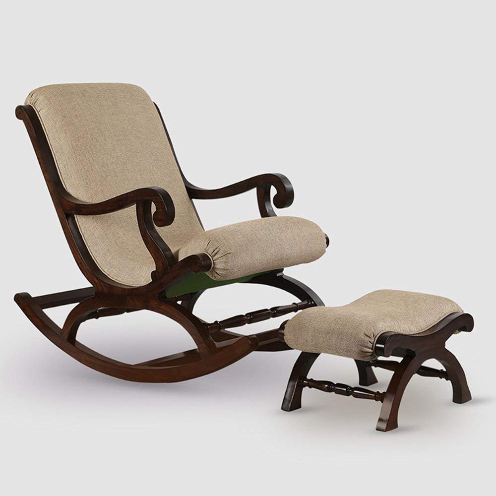 Sheesham Wood Rocking Chair Comfort Seat & Backrest with Footrest Stool