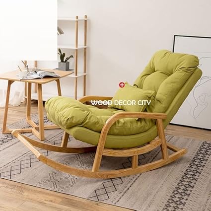 Teak Wood  Rocking Chair velvet fabric comfort for adult for living room, Garden