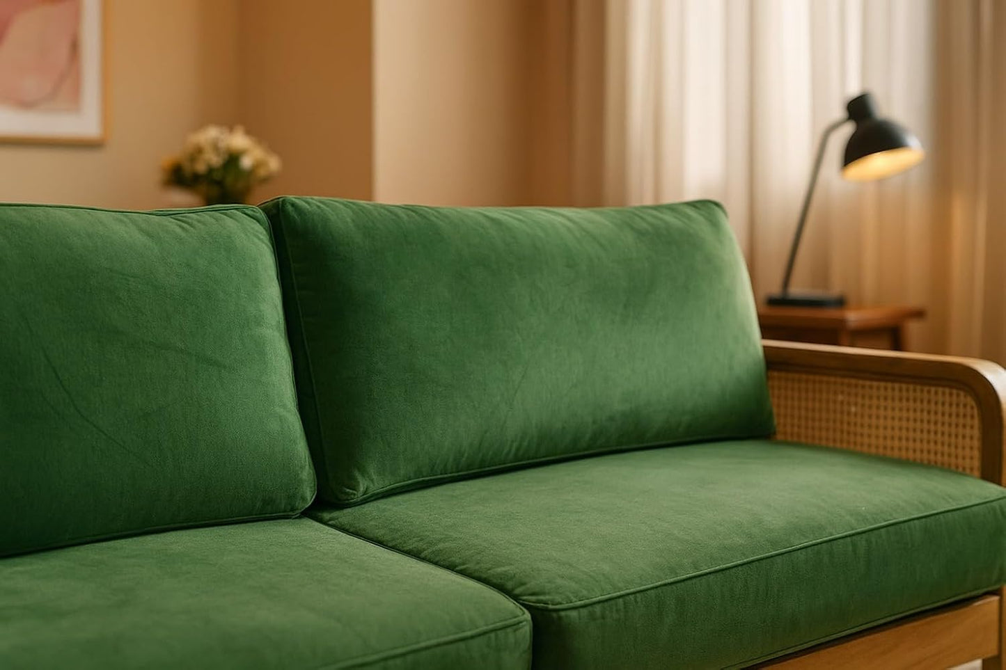 Teak Wood Modern Rattan Sofa Cane Design with Natural Finish For Living Room Office