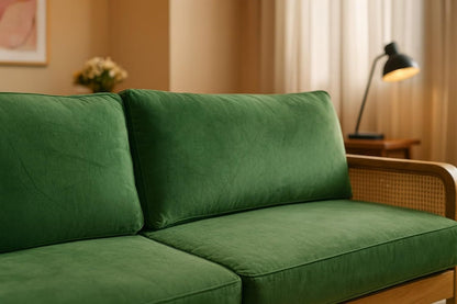 Teak Wood Modern Rattan Sofa Cane Design with Natural Finish For Living Room Office