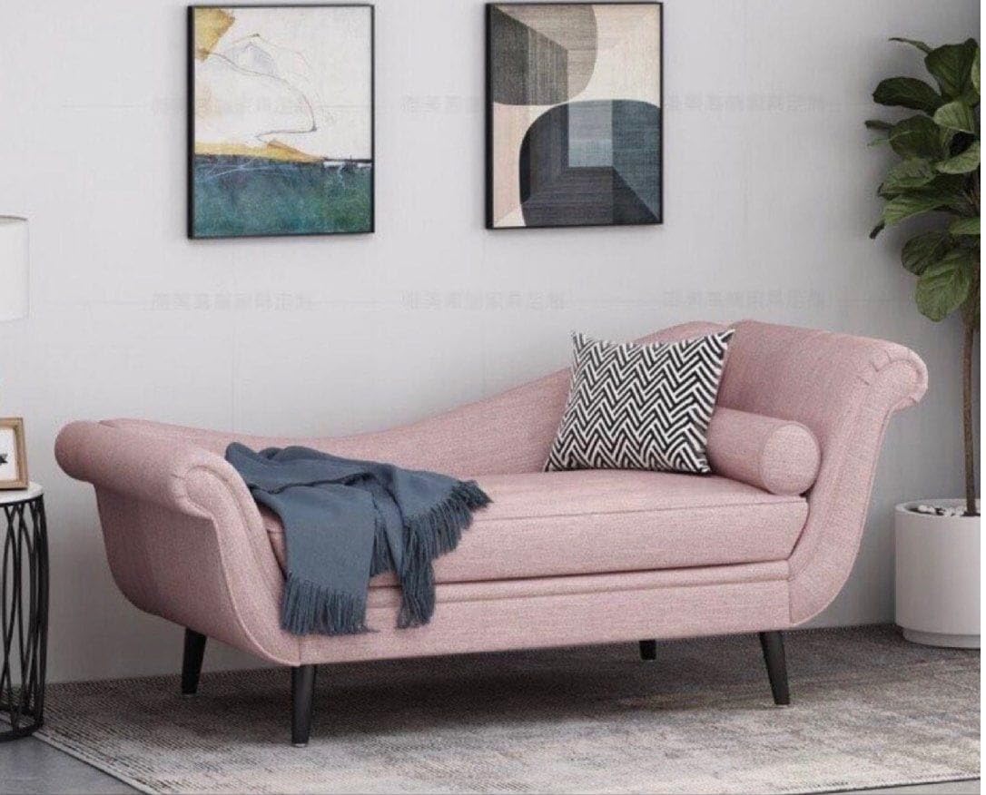 Velvet Fabric Rosewood 2-Seater Chaise Lounge Couch For Living Room