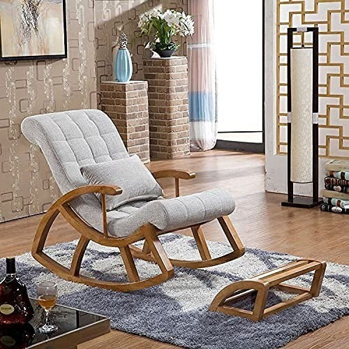 Sheesham Wood Rocking Chair With Wooden Footrest Relaxable Arm Chair for Garden