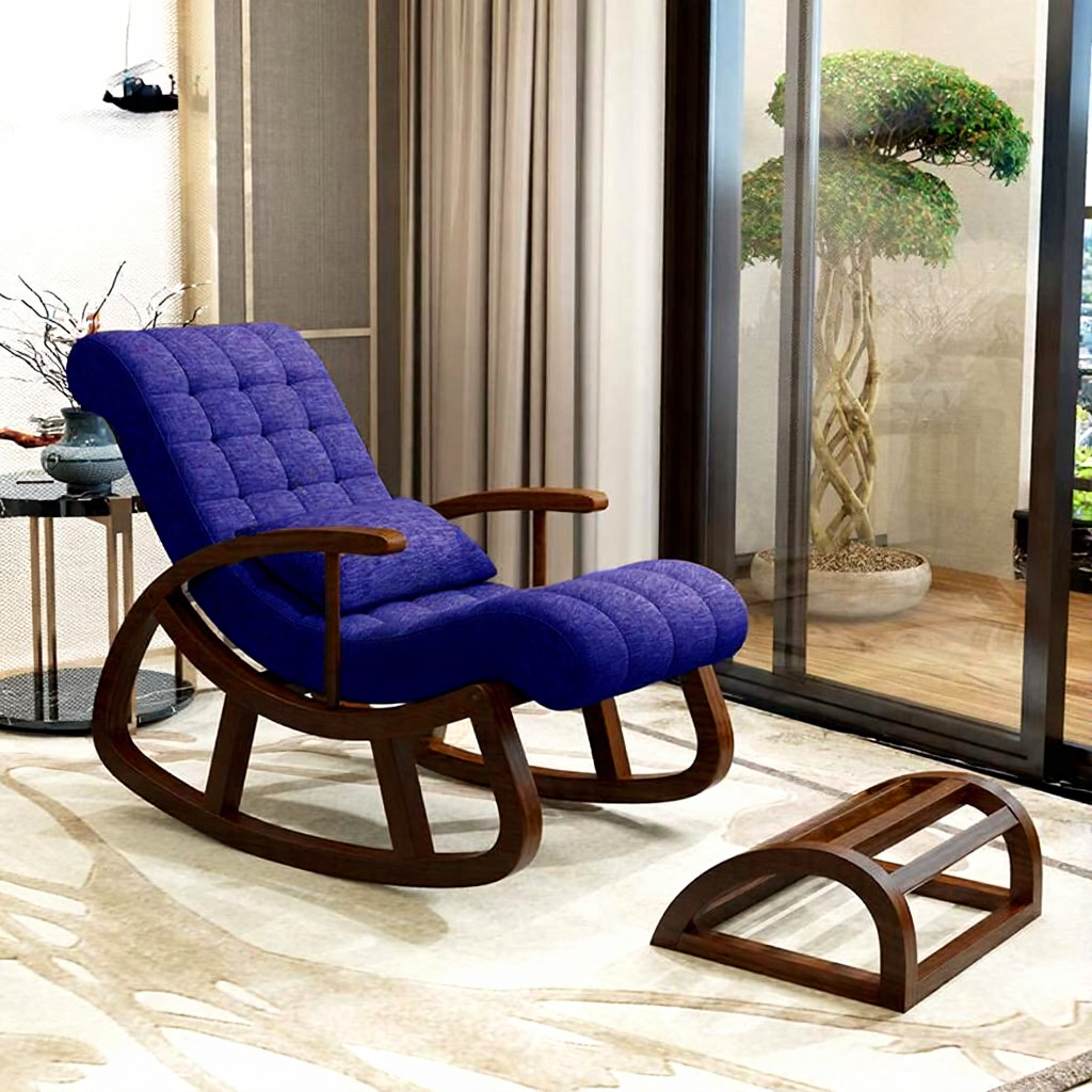 Sheesham Wood Rocking Chair With Wooden Footrest Relaxable Arm Chair for Garden