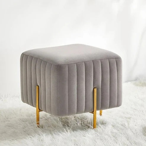 Solid Wood Cushion Ottoman Stool Velvet Fabric Modern Style Footrest best for Living room, Garden