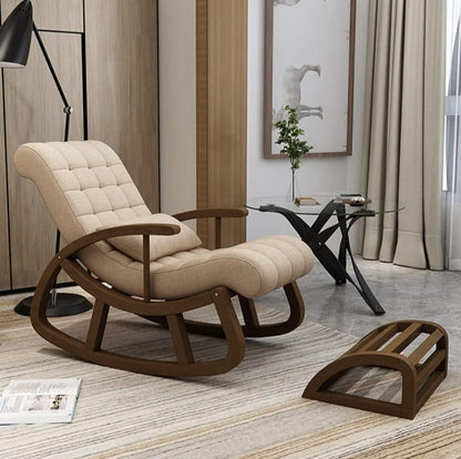Sheesham Wood Rocking Chair With Wooden Footrest Relaxable Arm Chair for Garden