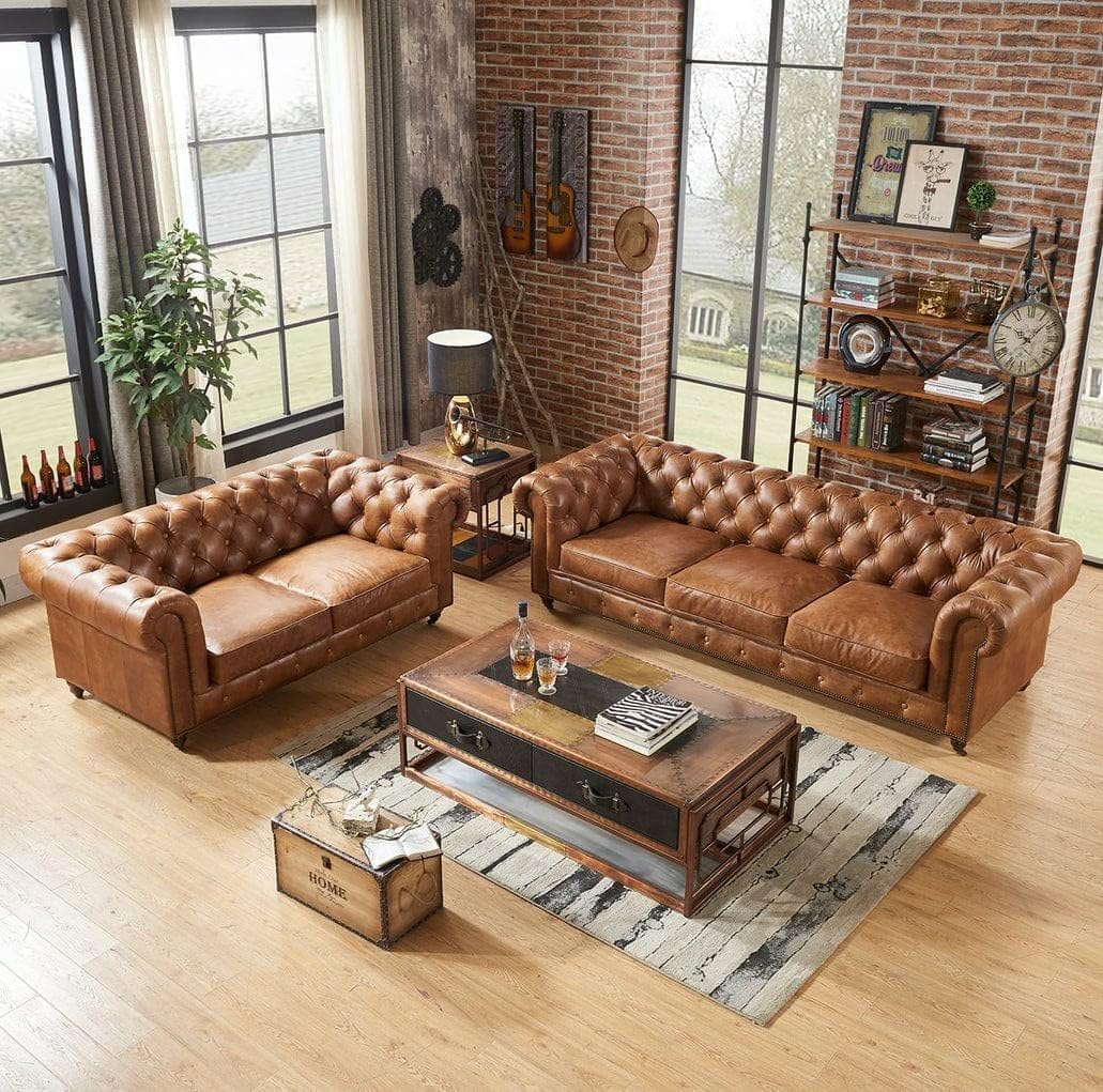 Leatherette Chesterfield  Sofa Set Comfortable Seating  for home , Office and Garden