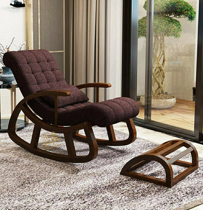 Sheesham Wood Rocking Chair With Wooden Footrest Relaxable Arm Chair for Garden