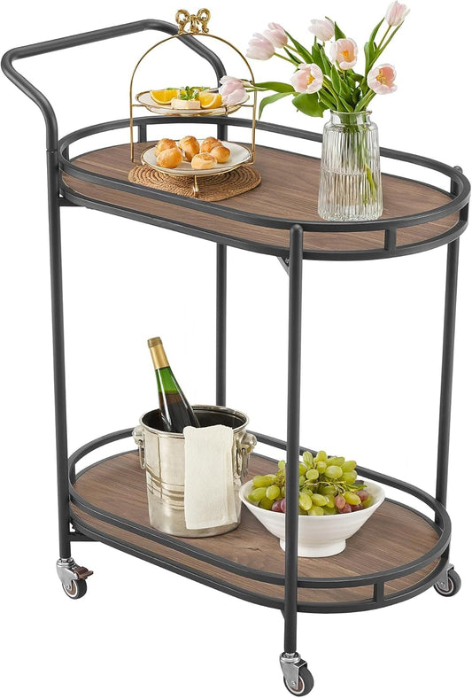 Iron Frame Kitchen Serving Trolley Table with 2 Marble Shelf Serving Trolley Table for Bar, kitchen, Tea Coffee Cart for Home
