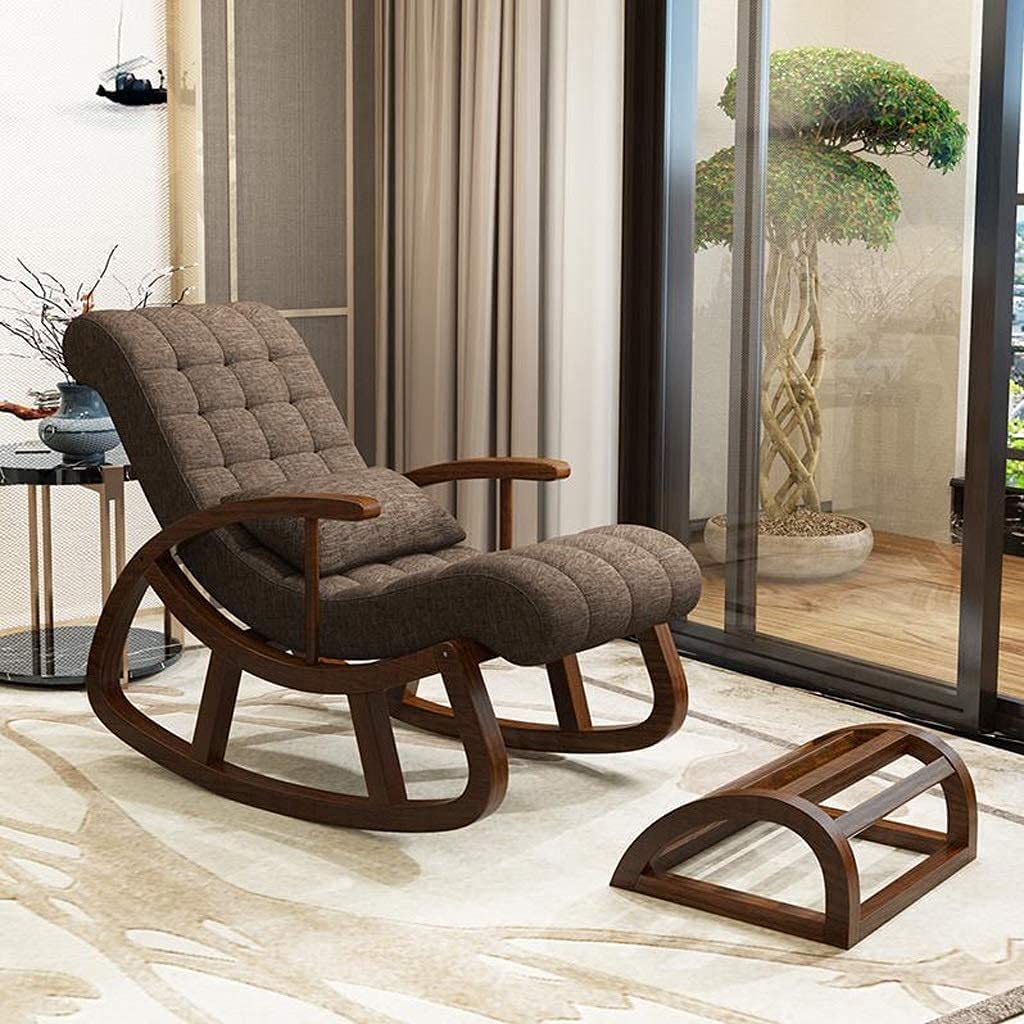 Sheesham Wood Rocking Chair With Wooden Footrest Relaxable Arm Chair for Garden