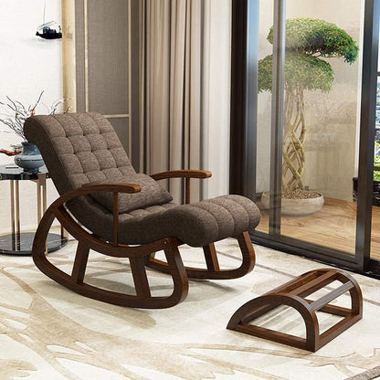 Sheesham Wood Rocking Chair With Wooden Footrest Relaxable Arm Chair for Garden
