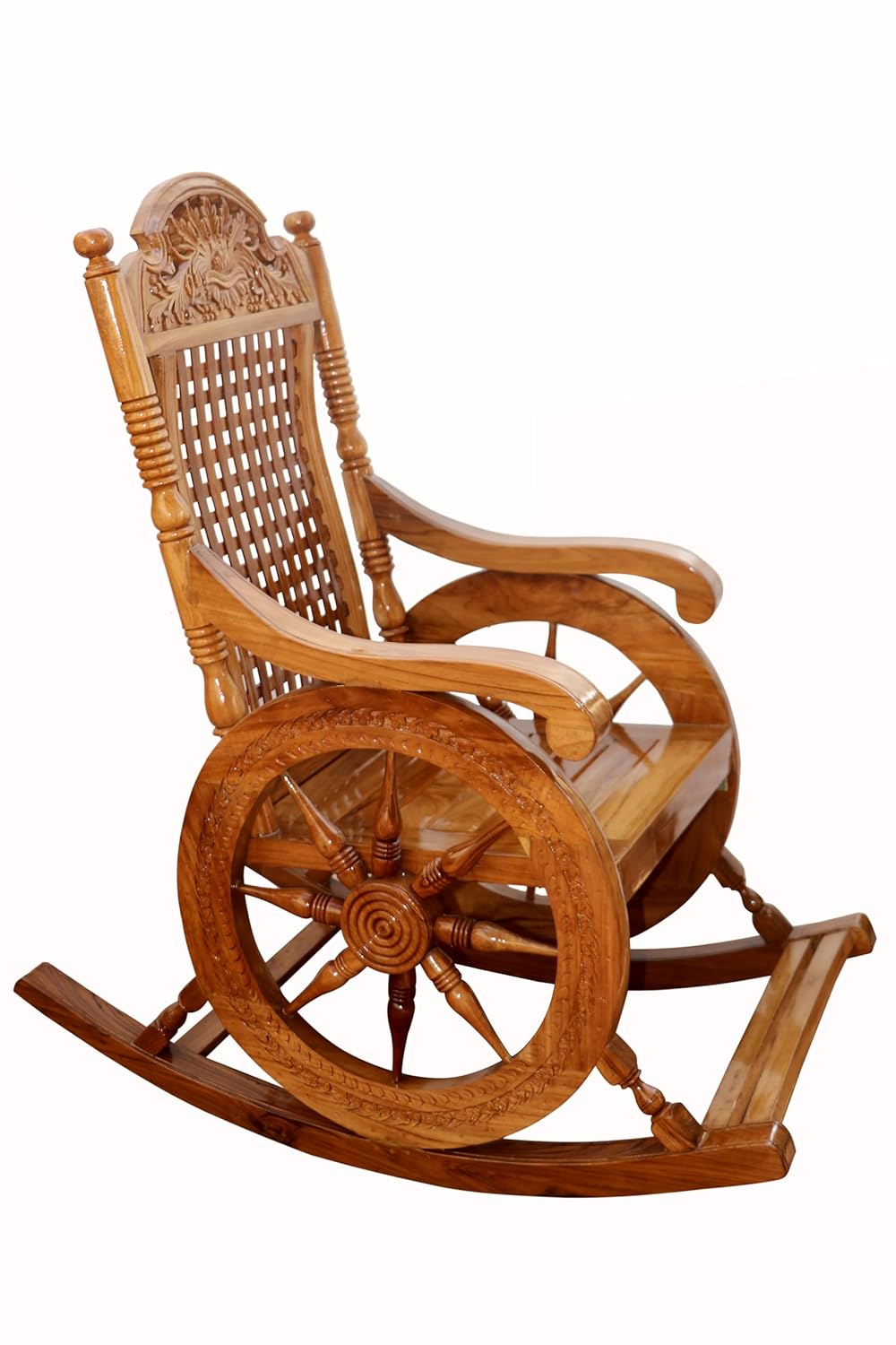 Sheesham Wood Rocking Chair Comfort Swing With Wheel design Arm Chair for Hallways