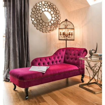 2 Seater Rosewood Velvet Fabric  Modern Upholstered Chaise Lounge Couch with Button Tufted Backrest with Pillow