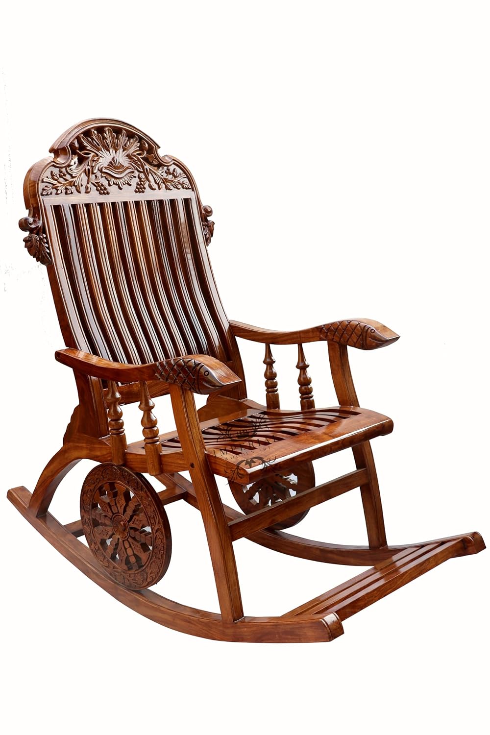 Sheesham Wood Rocking Chair Comfort Swing With Wheel design Arm Chair for Hallways