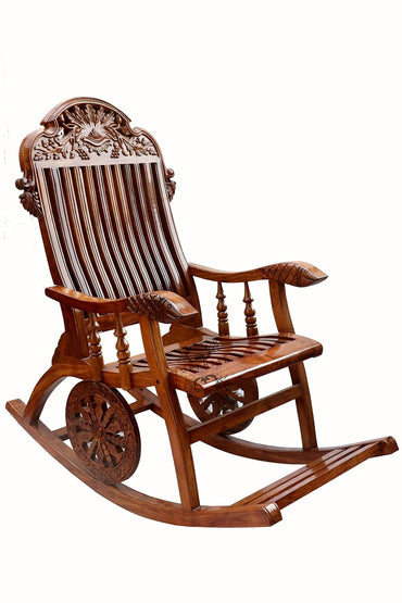 Sheesham Wood Rocking Chair Comfort Swing With Wheel design Arm Chair for Hallways
