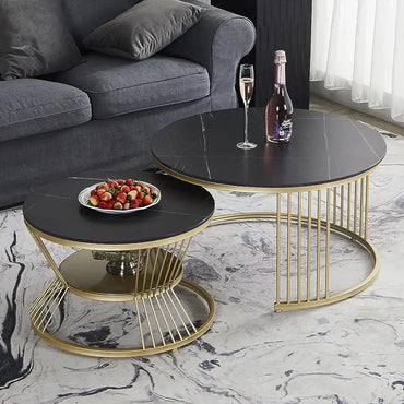 Round Coffee Table set of 2 Modern Balcony Coffee Table with Metal frame Marble Top best for Living room, Garden