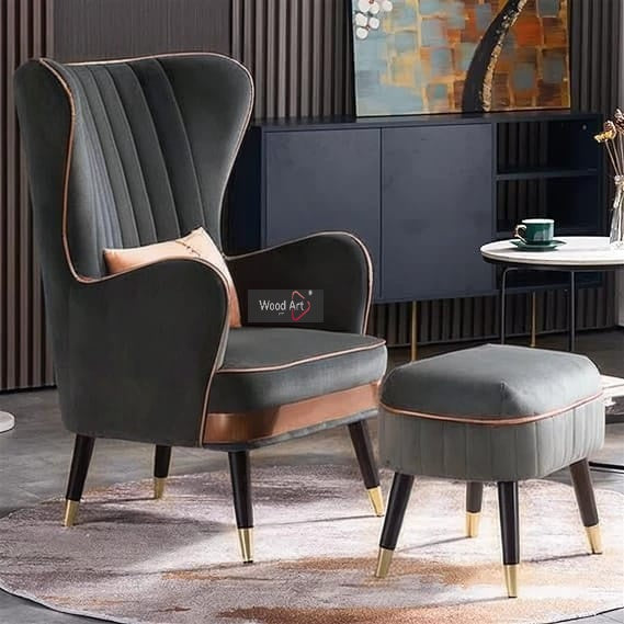 Luxury Wing Chair Velvet Armchair Royal Stylish Single Seater Chair Living Room , Bedroom