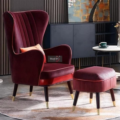 Luxury Wing Chair Velvet Armchair Royal Stylish Single Seater Chair Living Room , Bedroom