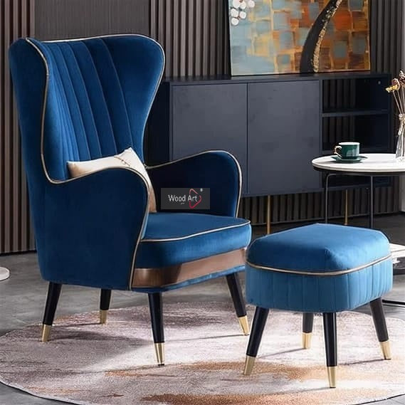 Luxury Wing Chair Velvet Armchair Royal Stylish Single Seater Chair Living Room , Bedroom