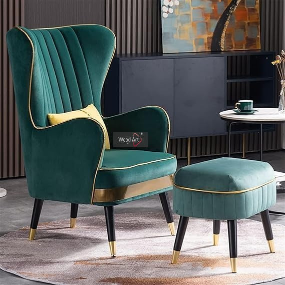 Luxury Wing Chair Velvet Armchair Royal Stylish Single Seater Chair Living Room , Bedroom